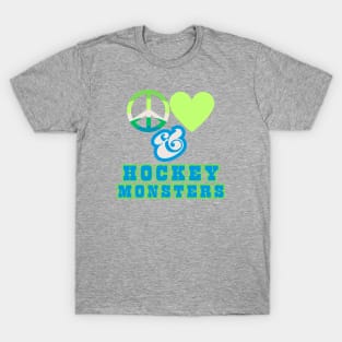 Peace, Love & Hockey Monsters  - Pacific Northwest  Retro Pop Electric Green Style T-Shirt